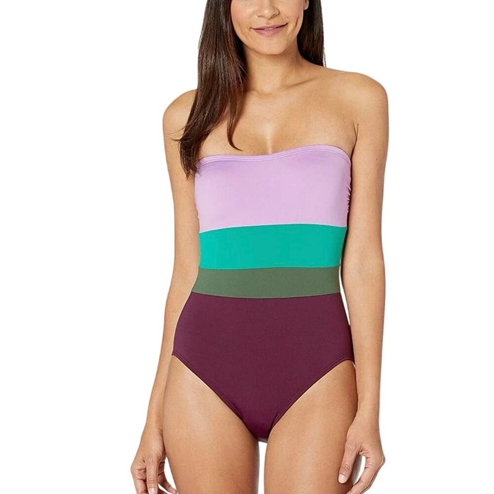 Kate Spade New York Purple Color-Block Bandeau Swimsuit Size Medium